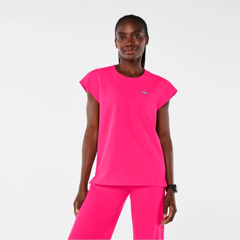 NWT FIGS Shocking Pink Lucia Relaxed Fit Scrub Top
